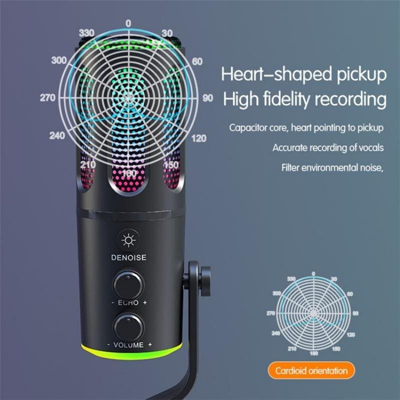 SU8 Desktop Gaming/Streaming Microphone, Noise Reduction, LED Light
