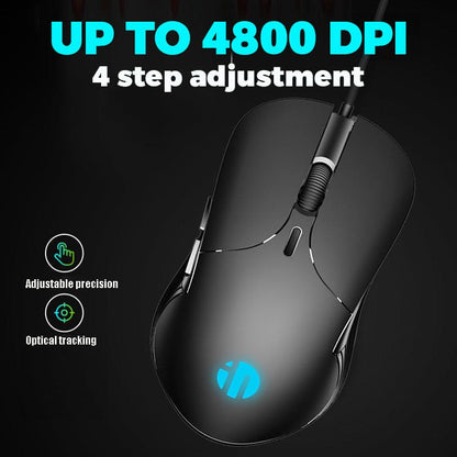 inphic B1 Wired USB 4800 DPI Optical Mouse, 5 Buttons, Scroll Wheel, LED