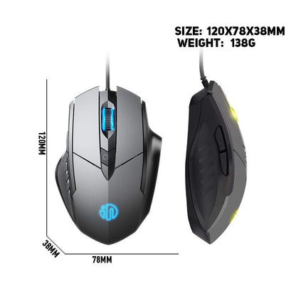 inphic W1 Wired USB 7200 DPI Optical Mouse, 6 Buttons, Scroll Wheel, LED Lighting