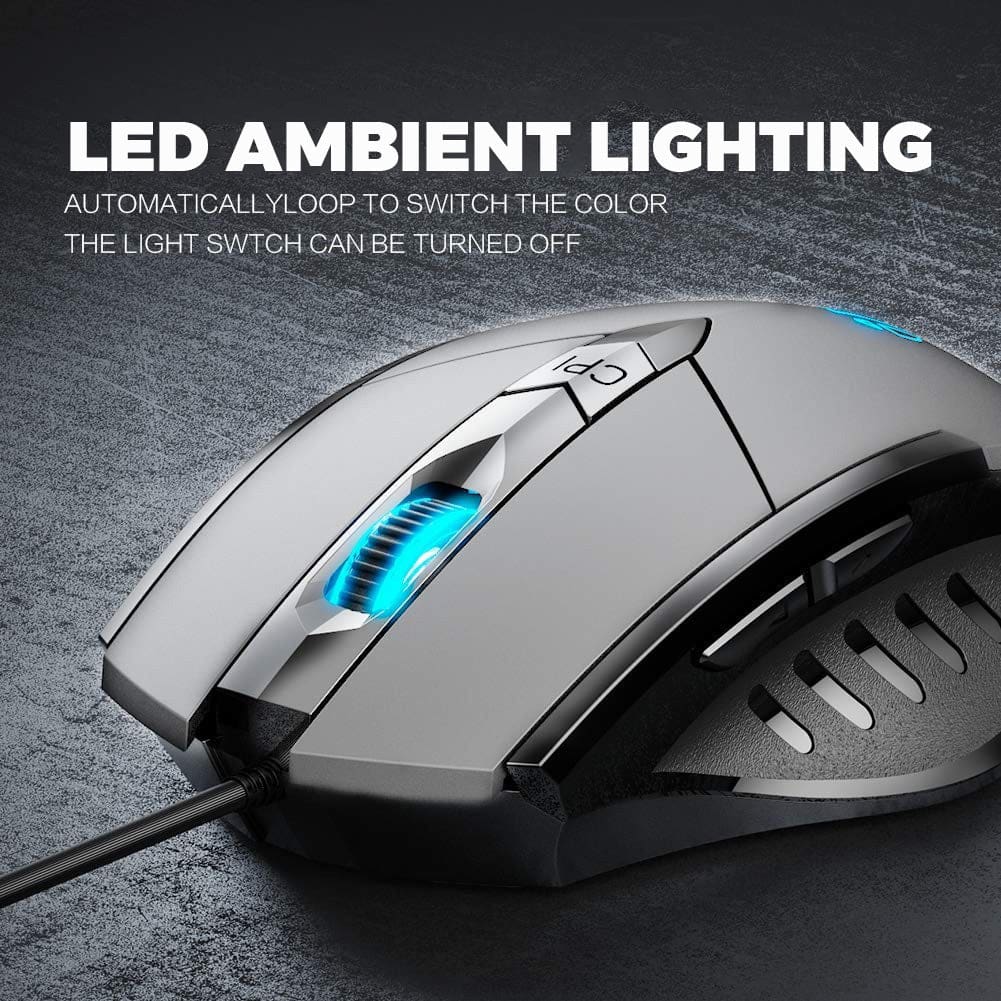 inphic W1 Wired USB 7200 DPI Optical Mouse, 6 Buttons, Scroll Wheel, LED Lighting