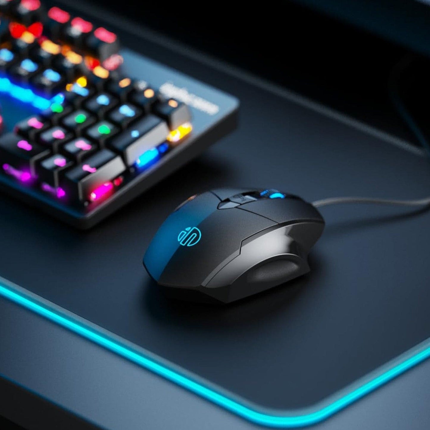 inphic W1 Wired USB 7200 DPI Optical Mouse, 6 Buttons, Scroll Wheel, LED Lighting