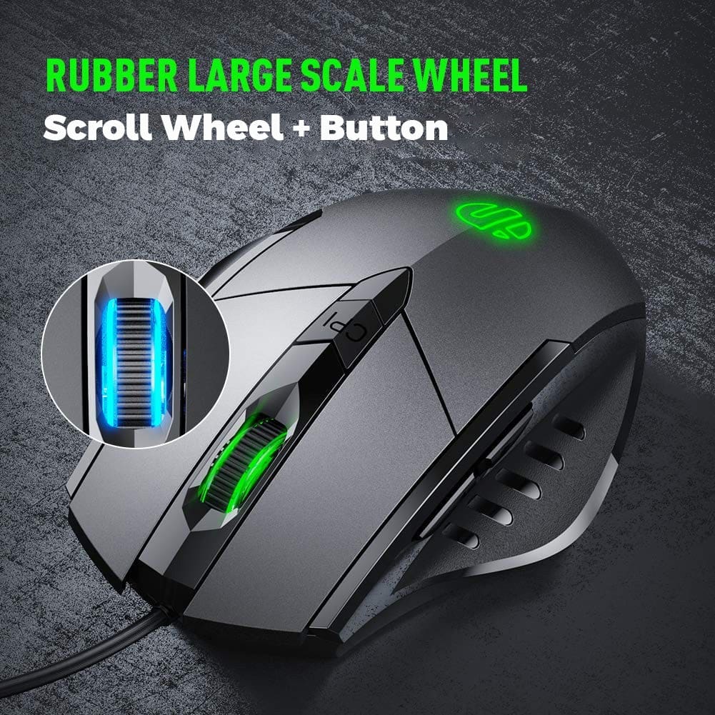 inphic W1 Wired USB 7200 DPI Optical Mouse, 6 Buttons, Scroll Wheel, LED Lighting