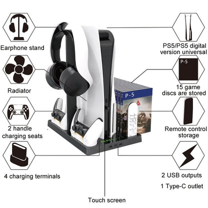 iPlay PS5 Cooling Stand, USB Hub and Controller Charging Station.
