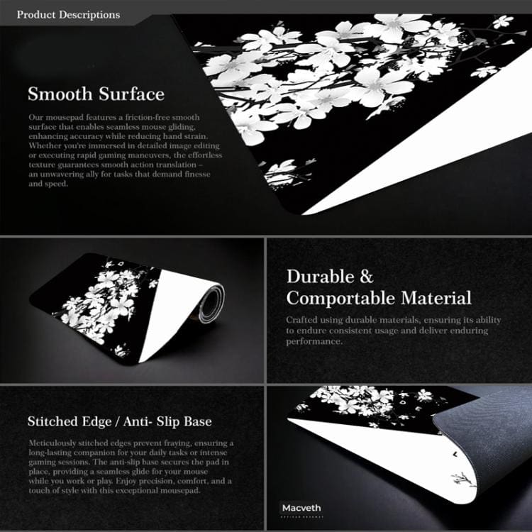 Japanese Pattern 600x300mm Desktop Mouse Pad, Non-Slip, Rubber Backed