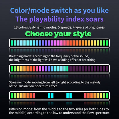 L022 32 LED Sound Activated Mini Ambient Light Bar , Multiple Modes and Colours, USB Powered
