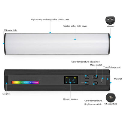 Vloglite W200 RGB Handheld LED Photography Video Fill Light, Magnetic, Tripod, OLED Display