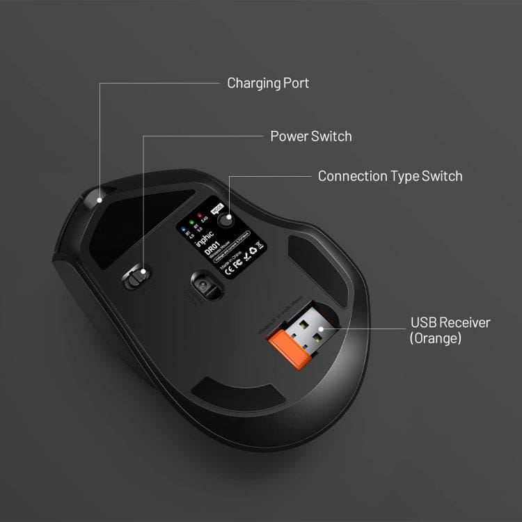 inphic DR01 Dual-Mode Bluetooth/RF Wireless Optical Mouse, Rechargeable, 1600DPI