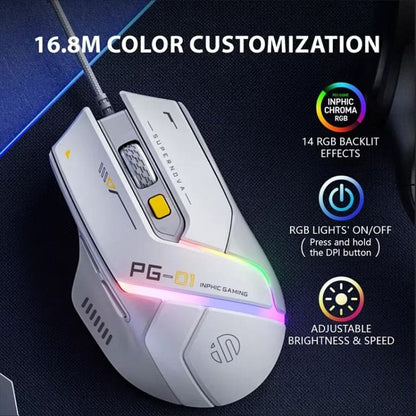 inphic PG1 Wired USB 12800 DPI Optical Mouse, Macro Software, LED Lighting