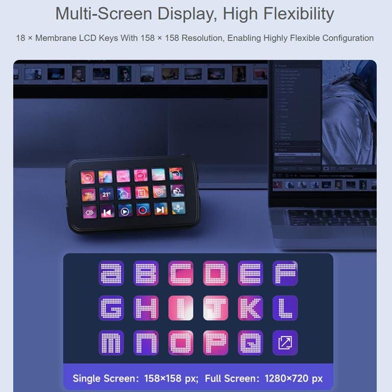 Waveshare SK18 Control Panel - 1.8" Programmable LCD Membrane Keys