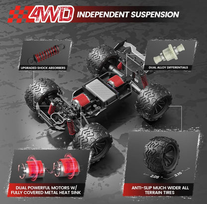 Enoze Dual Motor Bigfoot RC Truck, LEDs, Max 40km/h, Proportional Control, RTR
