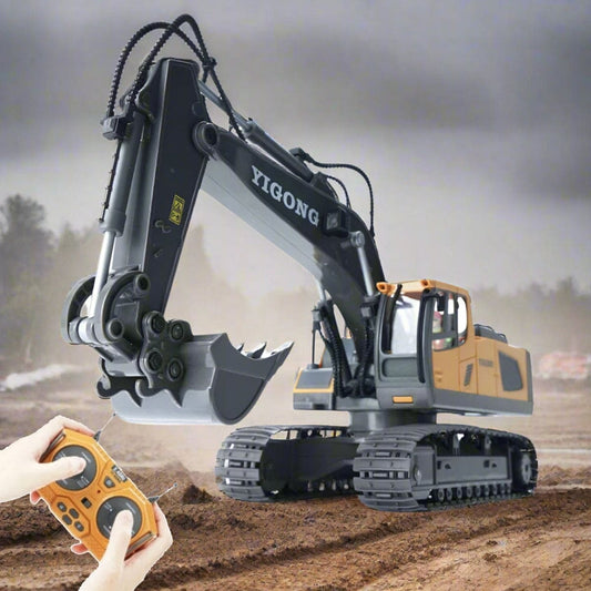 NC-258C RC Excavator, Metal Bucket, Engine Sounds, All-Terrain Caterpillar tracks, Independent Steering, Boom lights