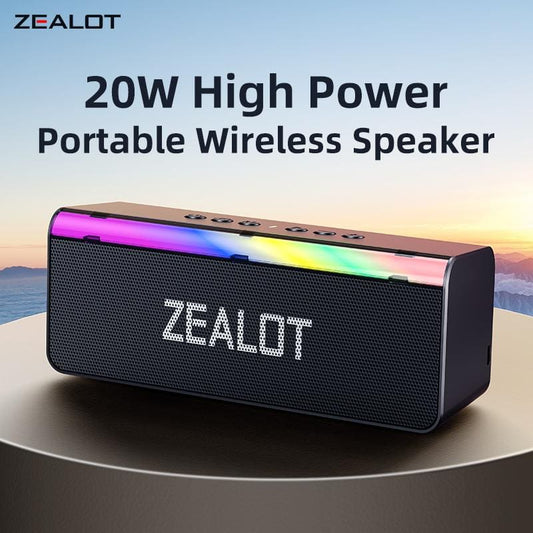 Zealot S72 20W Bluetooth Speaker, LED Light Bar, 3000mAh Rechargeable Battery