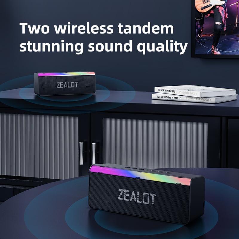 Zealot S72 20W Bluetooth Speaker, LED Light Bar, 3000mAh Rechargeable Battery